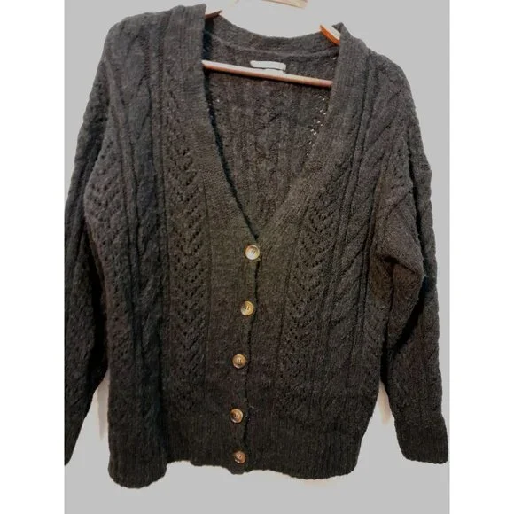Anthropologie Pointelle Cardigan Sz Small Boho Oversized Cable-Knit Slouchy Blk - Picture 6 of 11